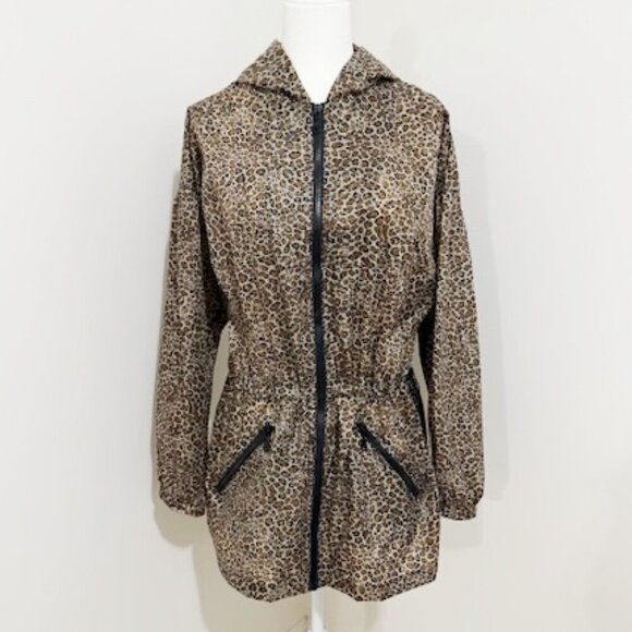 Shed Rain Leopard Print Nylon Packable Hooded Rain Jacket Women's Size L/XL - Picture 1 of 4